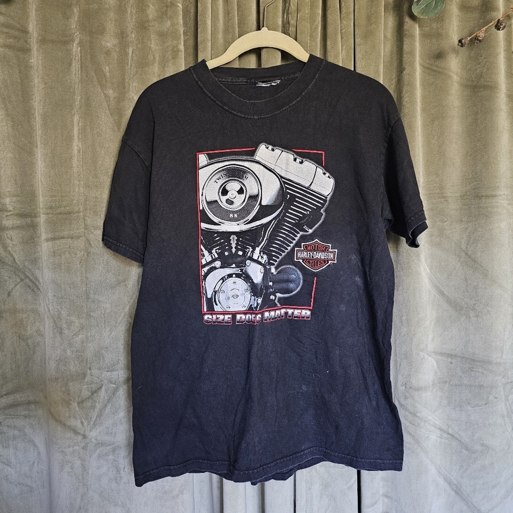 Harley Davidson Bikercore Western Alt Greunge Blokecore Size Matters BlackTshirt